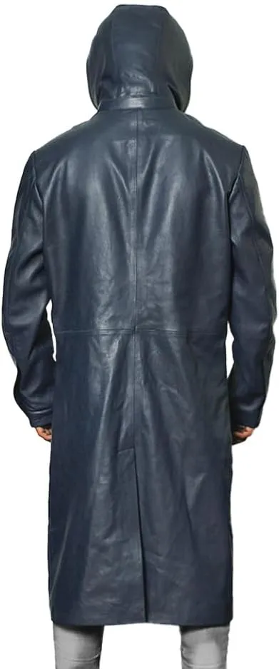 Mens Trench Coat Raincoat Long Windproof Overcoat Outwear with Removable Hood