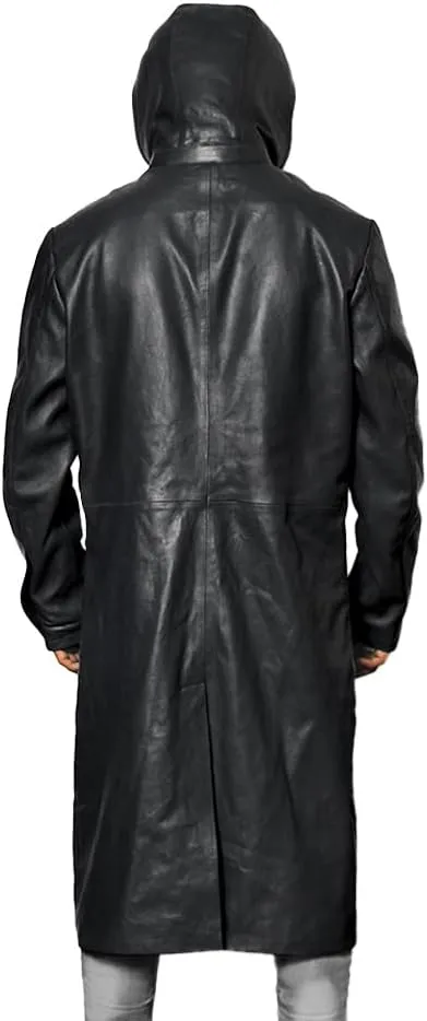 Mens Trench Coat Raincoat Long Windproof Overcoat Outwear with Removable Hood