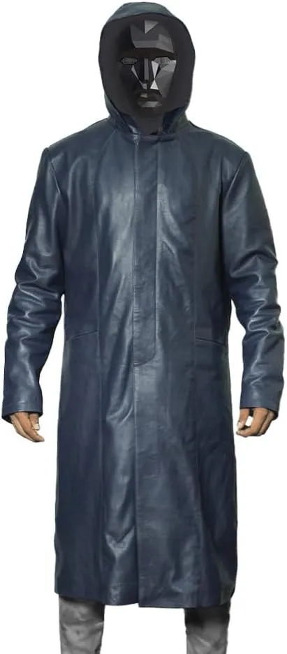 Mens Trench Coat Raincoat Long Windproof Overcoat Outwear with Removable Hood