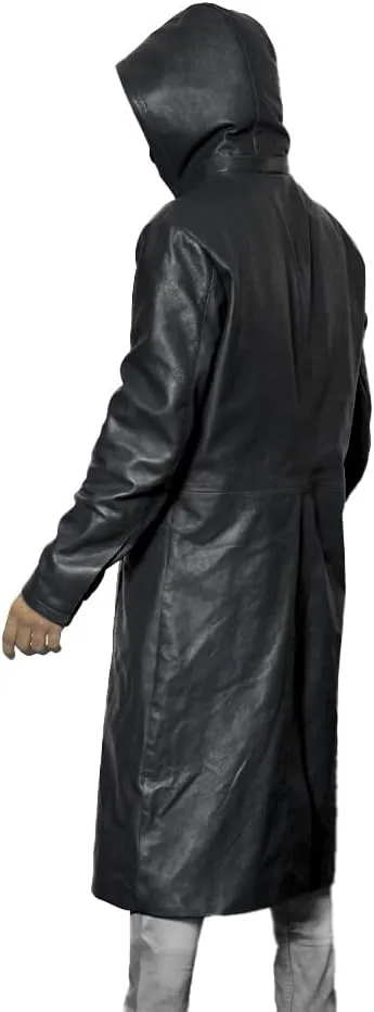 Mens Trench Coat Raincoat Long Windproof Overcoat Outwear with Removable Hood