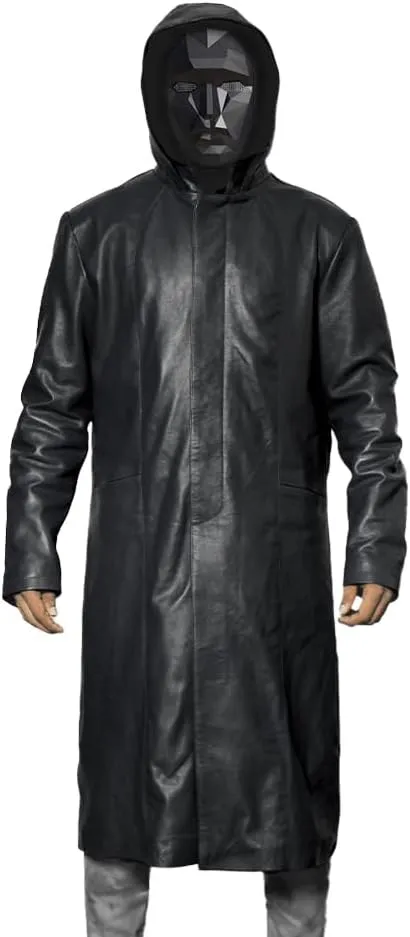 Mens Trench Coat Raincoat Long Windproof Overcoat Outwear with Removable Hood