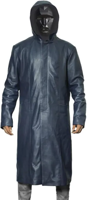 Mens Trench Coat Raincoat Long Windproof Overcoat Outwear with Removable Hood