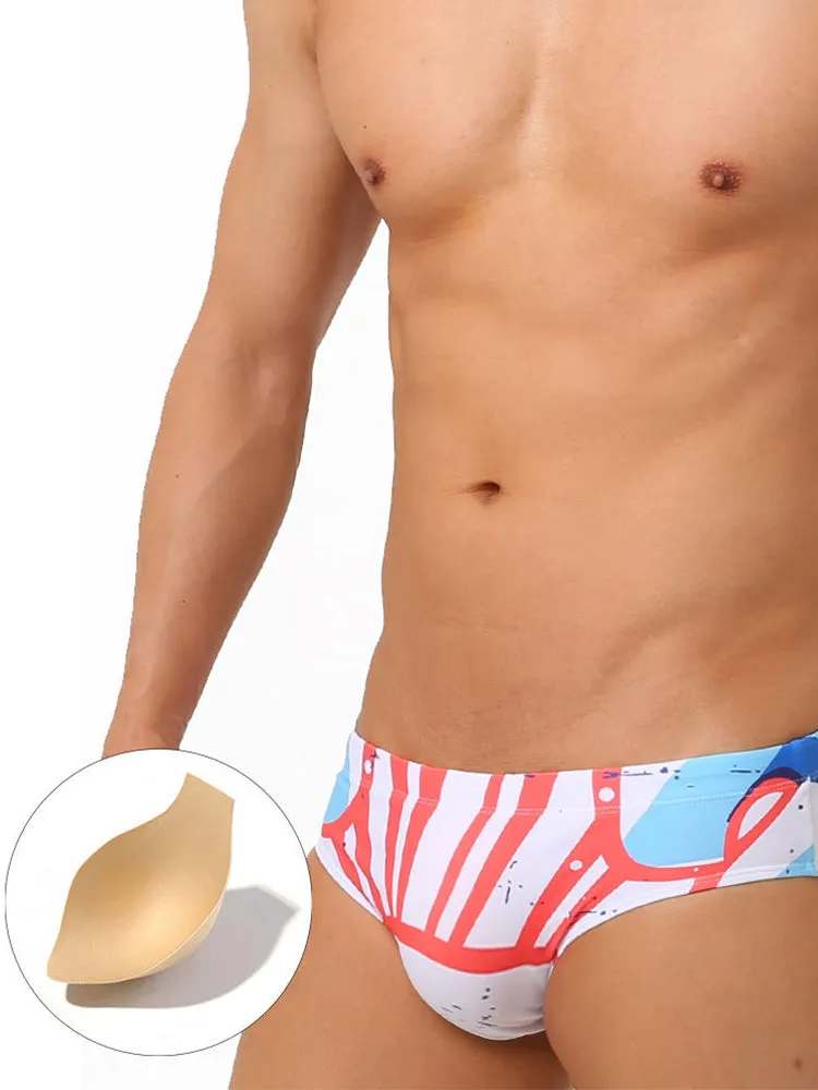 Mens Trendy Swim Beach Briefs with Built-in Cup