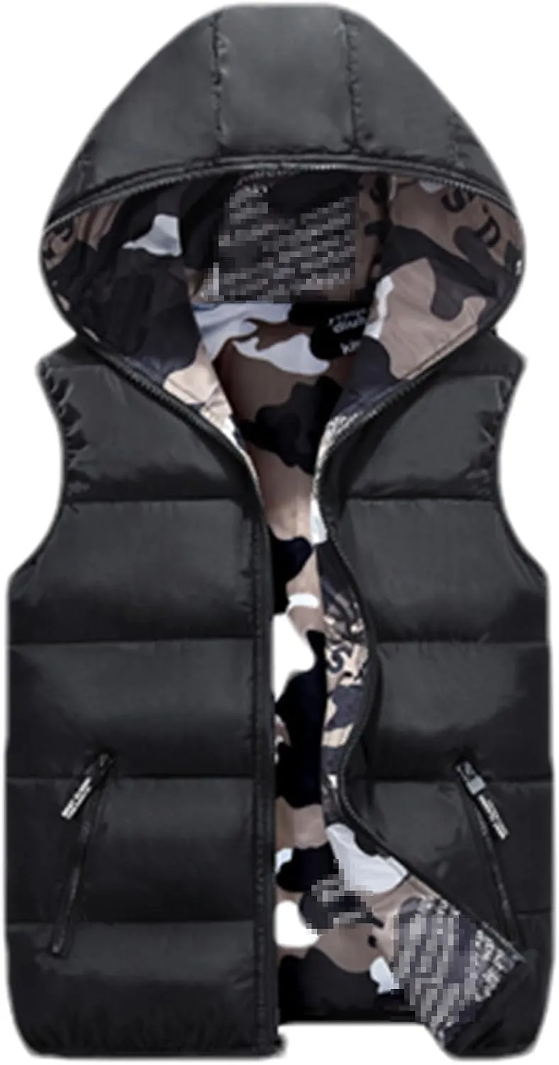 Mens Vests Winter Sleeveless Jackets Male Double-Wear Cotton-Padded Hooded Vest Coats Men Thick Warm Waistcoats
