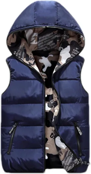 Mens Vests Winter Sleeveless Jackets Male Double-Wear Cotton-Padded Hooded Vest Coats Men Thick Warm Waistcoats
