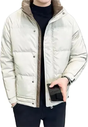 Men's Winter Short and Thick Trendy Men's Casual Warm Stand up Collar Coat Down Jacket