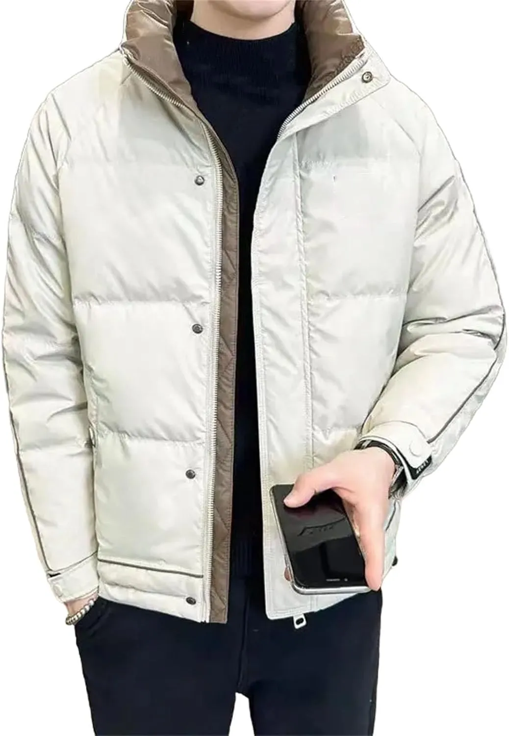Men's Winter Short and Thick Trendy Men's Casual Warm Stand up Collar Coat Down Jacket