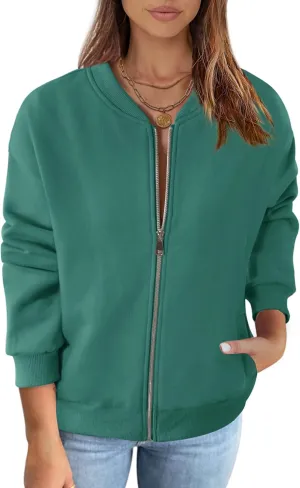 MEROKEETY Womens Long Sleeve Zip Up Sweatshirts Jackets Casual Loose Outwear with Pockets
