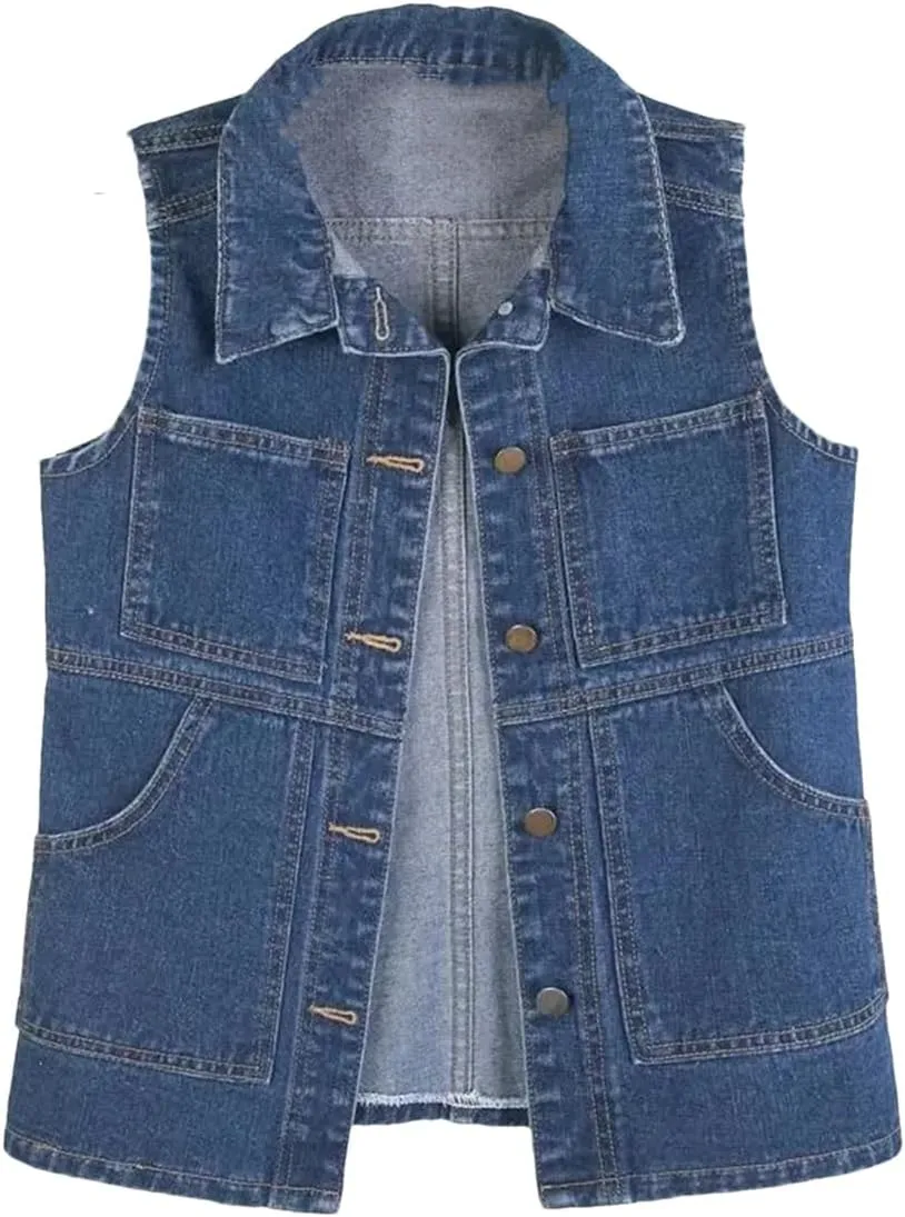 Mid-Length Denim Vest For Women, Slim Fit, Casual Sleeveless Vest, Denim Jacket Top