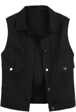 Mid-Length Denim Vest For Women, Slim Fit, Casual Sleeveless Vest, Denim Jacket Top