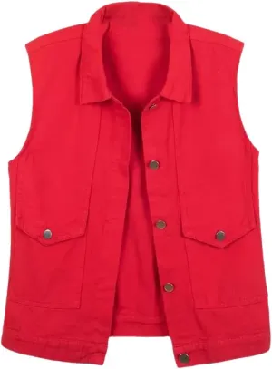Mid-Length Denim Vest For Women, Slim Fit, Casual Sleeveless Vest, Denim Jacket Top