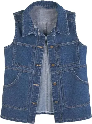 Mid-Length Denim Vest For Women, Slim Fit, Casual Sleeveless Vest, Denim Jacket Top