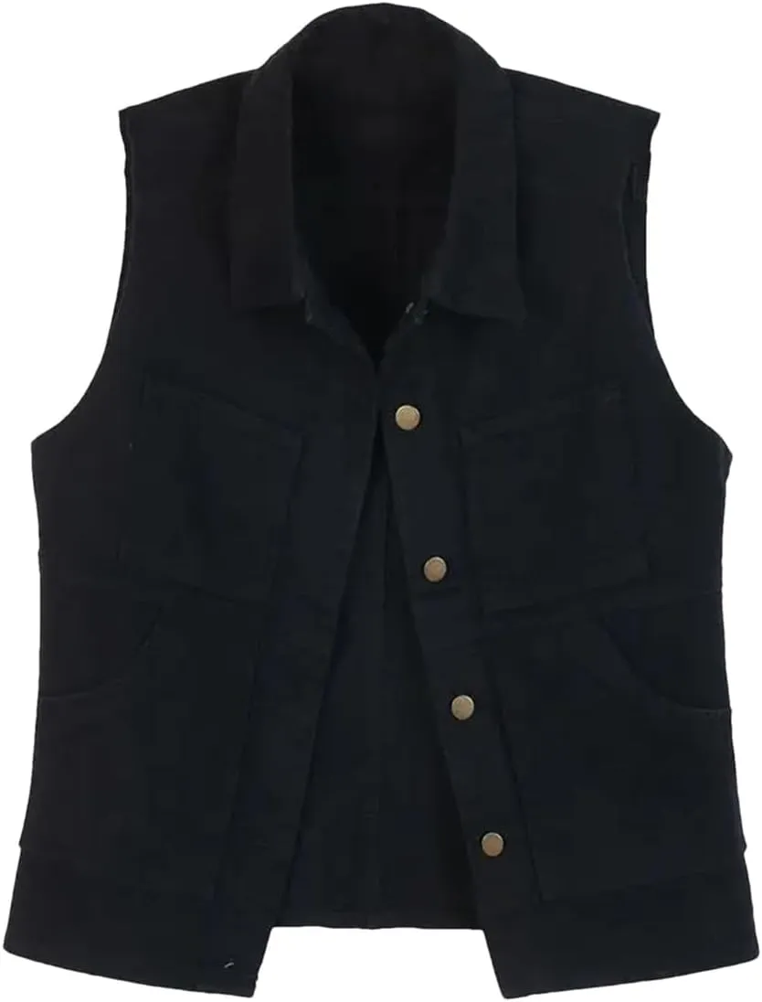 Mid-Length Denim Vest For Women, Slim Fit, Casual Sleeveless Vest, Denim Jacket Top