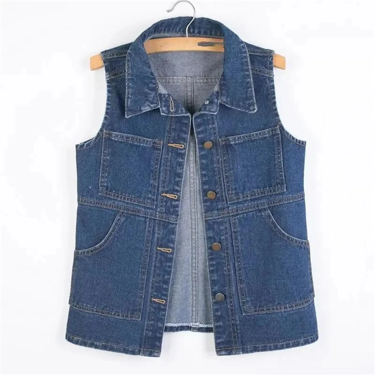 Mid-Length Denim Vest For Women, Slim Fit, Casual Sleeveless Vest, Denim Jacket Top