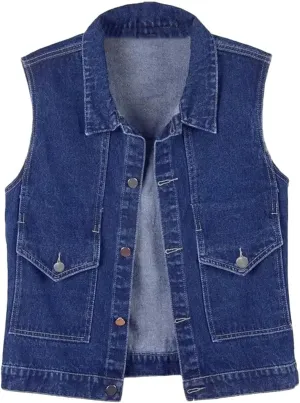 Mid-Length Denim Vest For Women, Slim Fit, Casual Sleeveless Vest, Denim Jacket Top