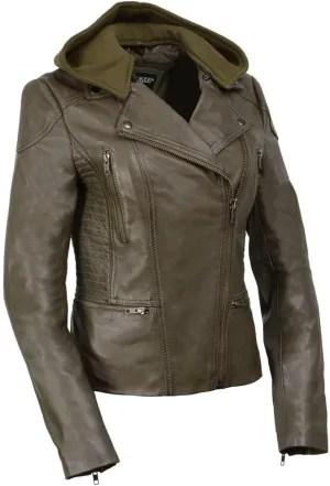 Milwaukee Leather Women's Premium Leather Casual Fashion Jackets with Hoodie SFL