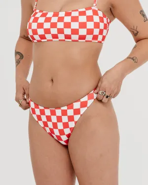 Mini Checkerboard Bikini Brief - Off White & Red
