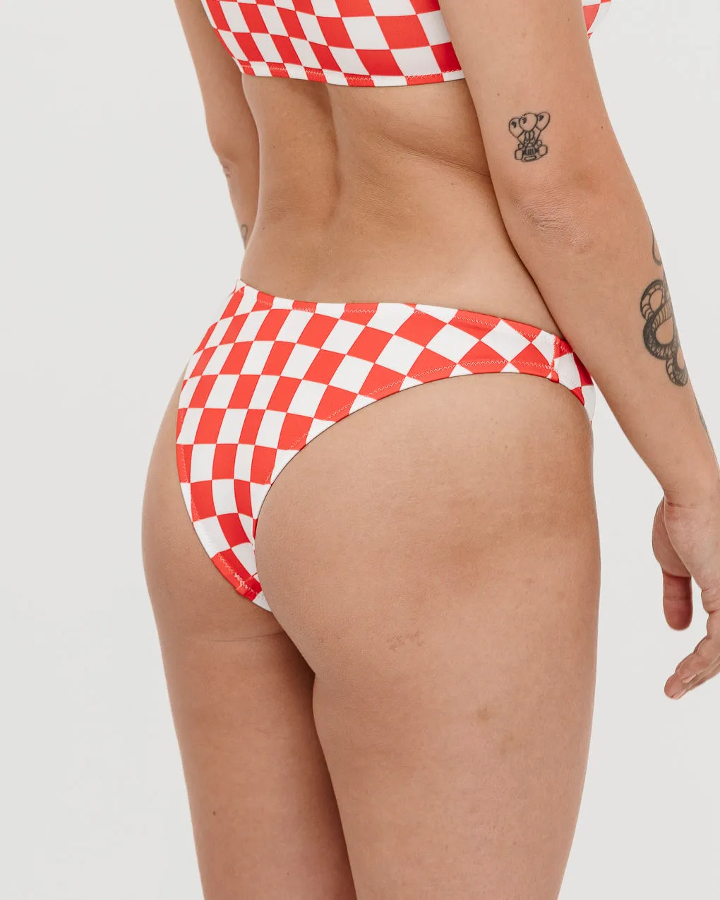 Mini Checkerboard Bikini Brief - Off White & Red