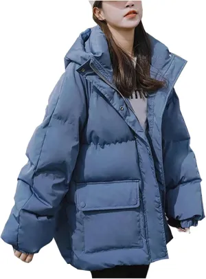 Mnjyihy Women's Winter Down Jackets Coat Baggy Thickening Warm Short Oversized Cotton Puffer Padded Jacket