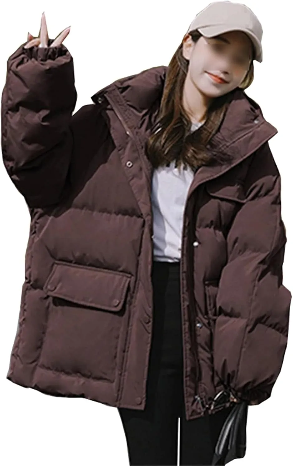 Mnjyihy Women's Winter Down Jackets Coat Baggy Thickening Warm Short Oversized Cotton Puffer Padded Jacket