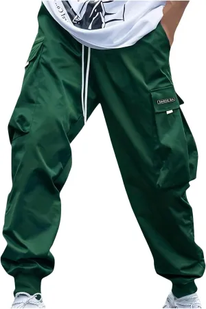 Muscularfit Men's Athletic Pants Loose Fit Multi Pockets Drawstring Sweatpants Causal Fashion Solid Elastic Waist Hiking Pant