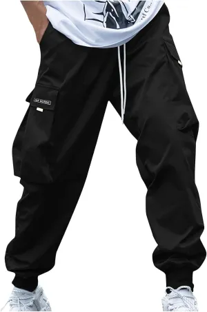 Muscularfit Men's Athletic Pants Loose Fit Multi Pockets Drawstring Sweatpants Causal Fashion Solid Elastic Waist Hiking Pant