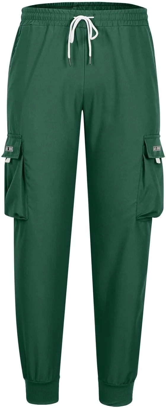 Muscularfit Men's Athletic Pants Loose Fit Multi Pockets Drawstring Sweatpants Causal Fashion Solid Elastic Waist Hiking Pant