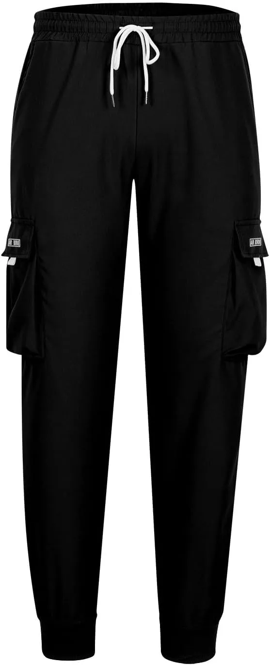 Muscularfit Men's Athletic Pants Loose Fit Multi Pockets Drawstring Sweatpants Causal Fashion Solid Elastic Waist Hiking Pant