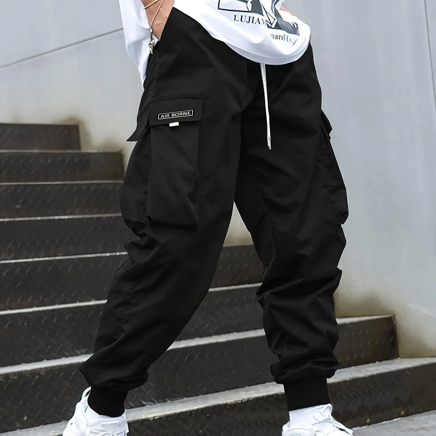 Muscularfit Men's Athletic Pants Loose Fit Multi Pockets Drawstring Sweatpants Causal Fashion Solid Elastic Waist Hiking Pant