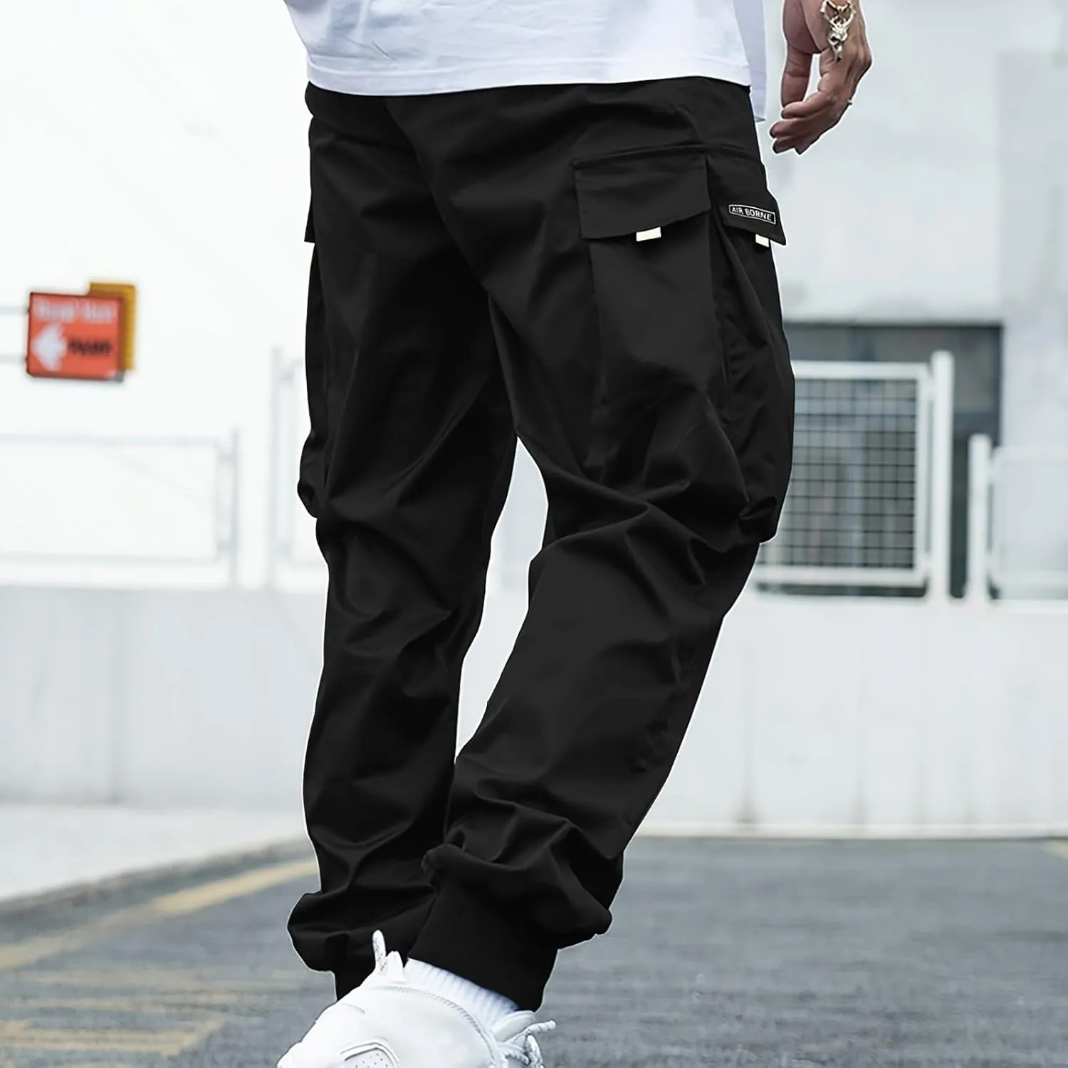 Muscularfit Men's Athletic Pants Loose Fit Multi Pockets Drawstring Sweatpants Causal Fashion Solid Elastic Waist Hiking Pant