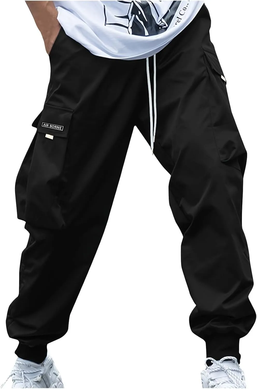 Muscularfit Men's Athletic Pants Loose Fit Multi Pockets Drawstring Sweatpants Causal Fashion Solid Elastic Waist Hiking Pant