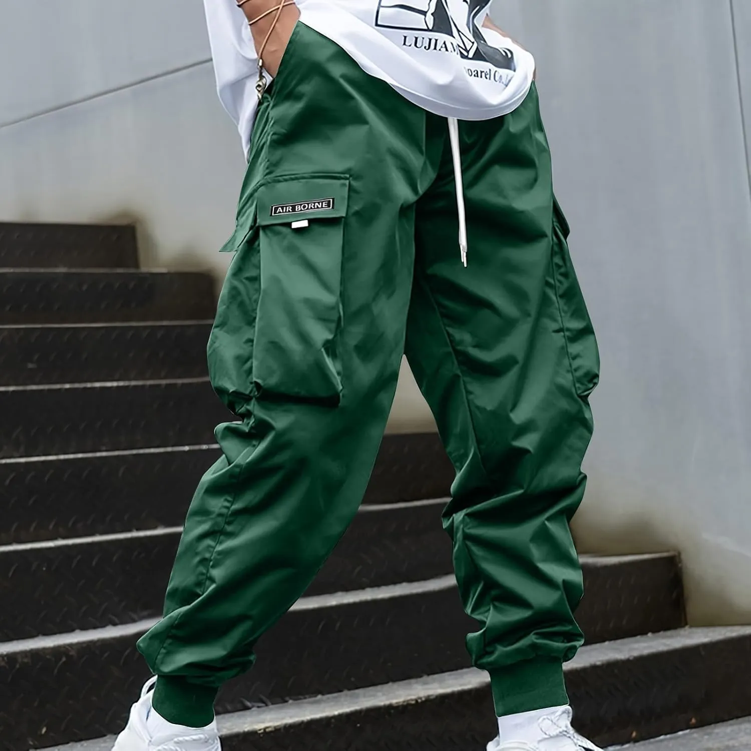 Muscularfit Men's Athletic Pants Loose Fit Multi Pockets Drawstring Sweatpants Causal Fashion Solid Elastic Waist Hiking Pant