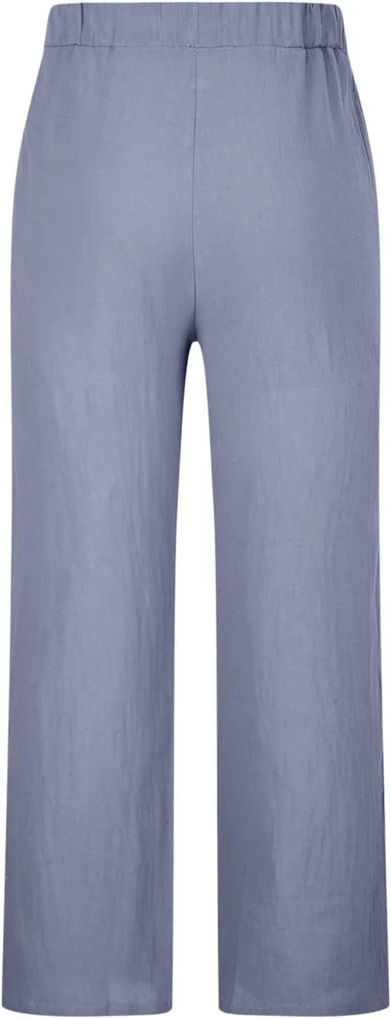 Muscularfit Mens Pants Casual Relaxed Fit Cotton Linen Tie Dye Print Drawstring Trousers Loose Fit Elastic Waist Solid Pant