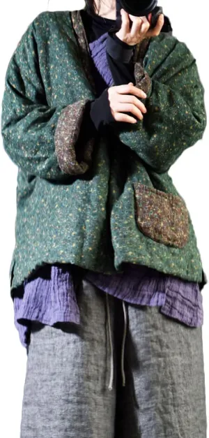 NFYM Women Cropped Cotton Padded Jacket Vintage Print Floral Cotton Linen Coats V-Neck One Frog Buttons Short Outwear
