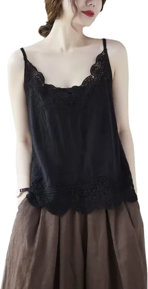 NFYM Women's V Neck Sleeveless Lace Embroidered Undershirt Cotton Spaghetti Strap Layering Camisole Cami Tank Top