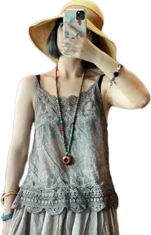 NFYM Women's V Neck Sleeveless Lace Embroidered Undershirt Cotton Spaghetti Strap Layering Camisole Cami Tank Top