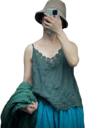 NFYM Women's V Neck Sleeveless Lace Embroidered Undershirt Cotton Spaghetti Strap Layering Camisole Cami Tank Top