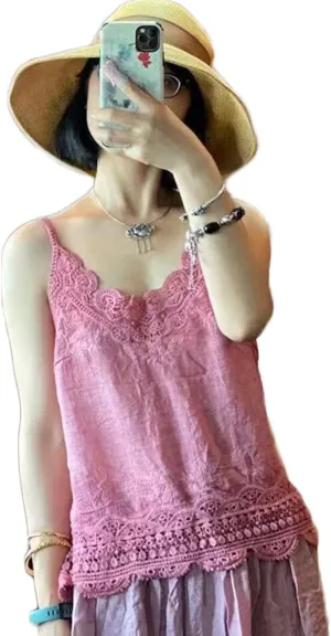 NFYM Women's V Neck Sleeveless Lace Embroidered Undershirt Cotton Spaghetti Strap Layering Camisole Cami Tank Top