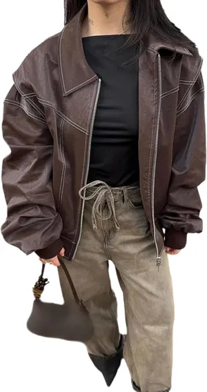NIFTRIRY Women Leather Jackets Motorcycle Jacket Oversized Fuax Jacket Fall Outfits Bomber Jacket