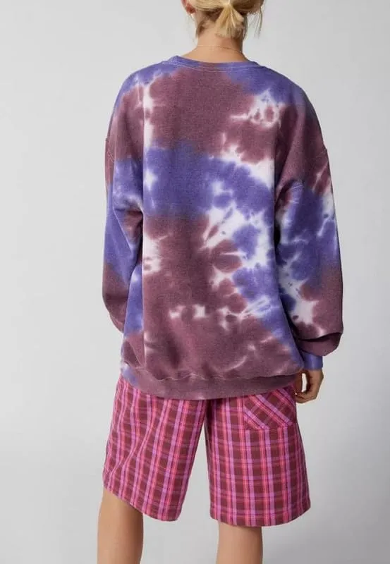 NUFIWI Tie Dye Heart Pattern Crew Neck Sweatshirt Long Sleeve Aesthetic Pink Pullover Tops Oversized Y2K Love Autumn Wear