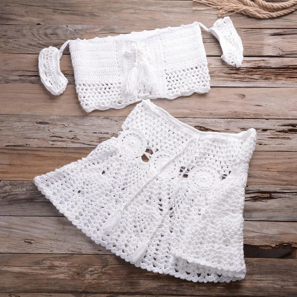 Off Shoulder Crop Top Hollow Out Swimsuit