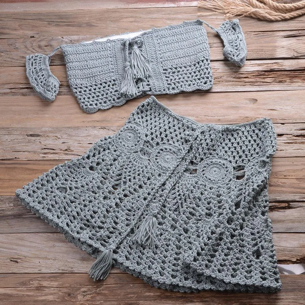 Off Shoulder Crop Top Hollow Out Swimsuit