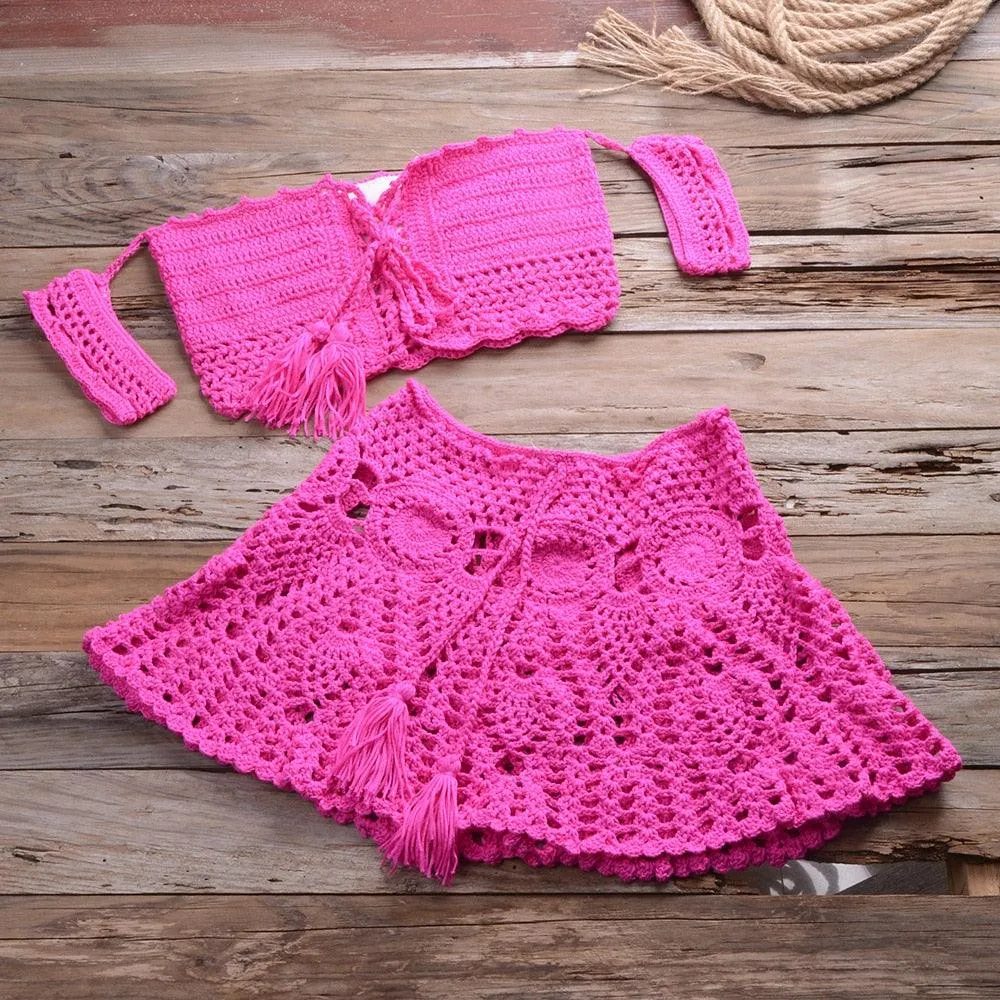 Off Shoulder Crop Top Hollow Out Swimsuit