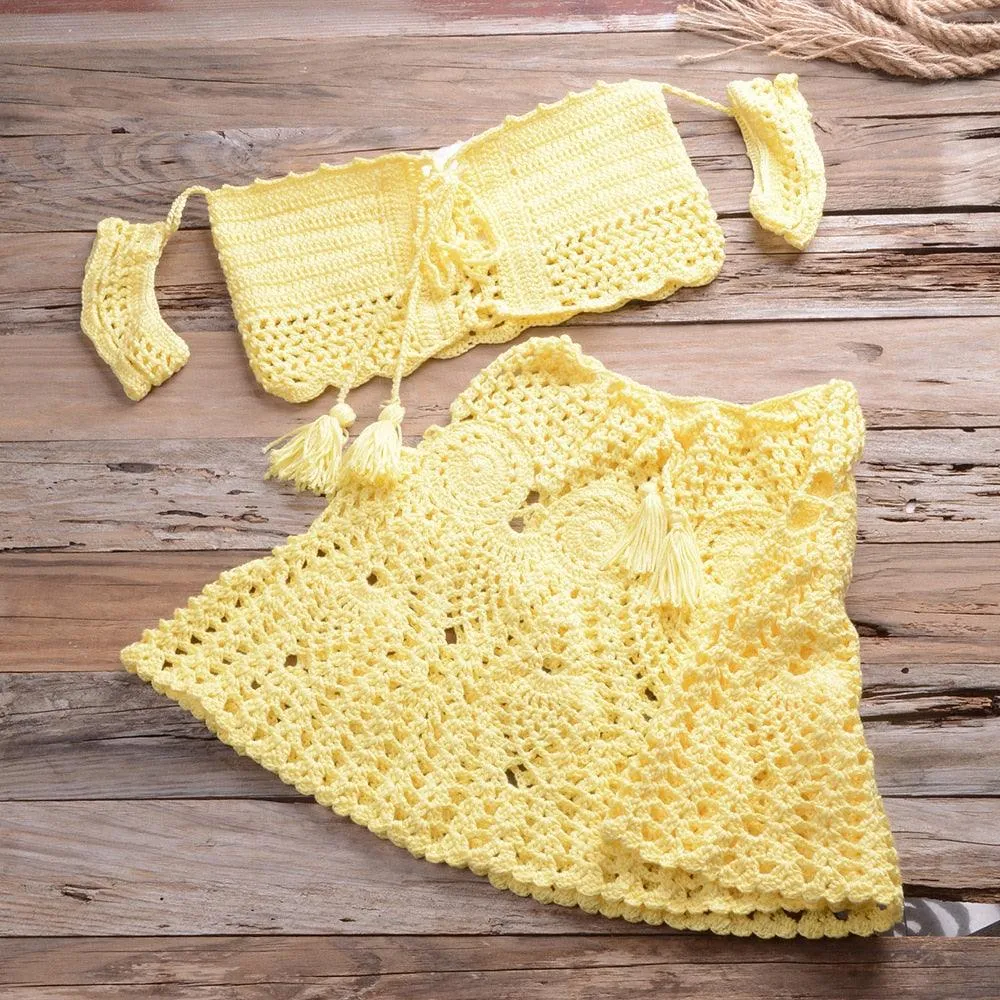 Off Shoulder Crop Top Hollow Out Swimsuit