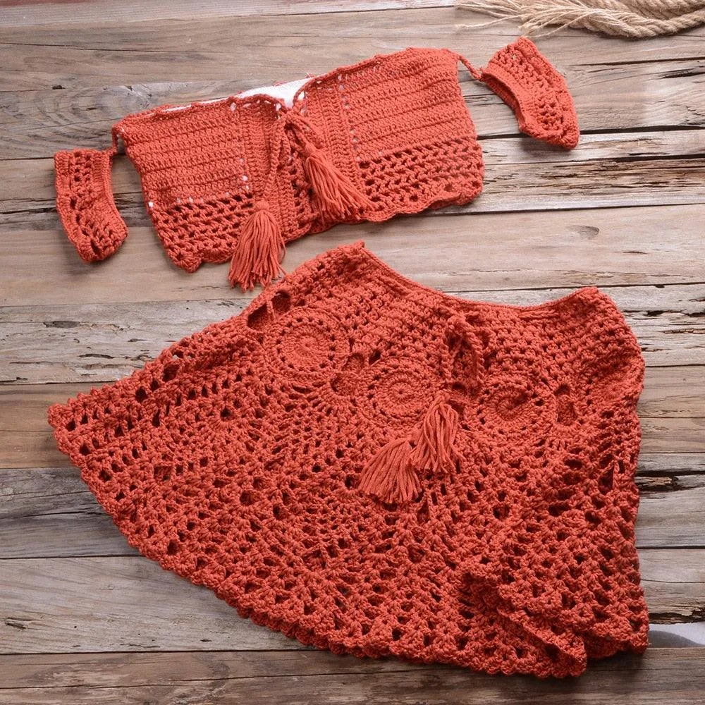 Off Shoulder Crop Top Hollow Out Swimsuit