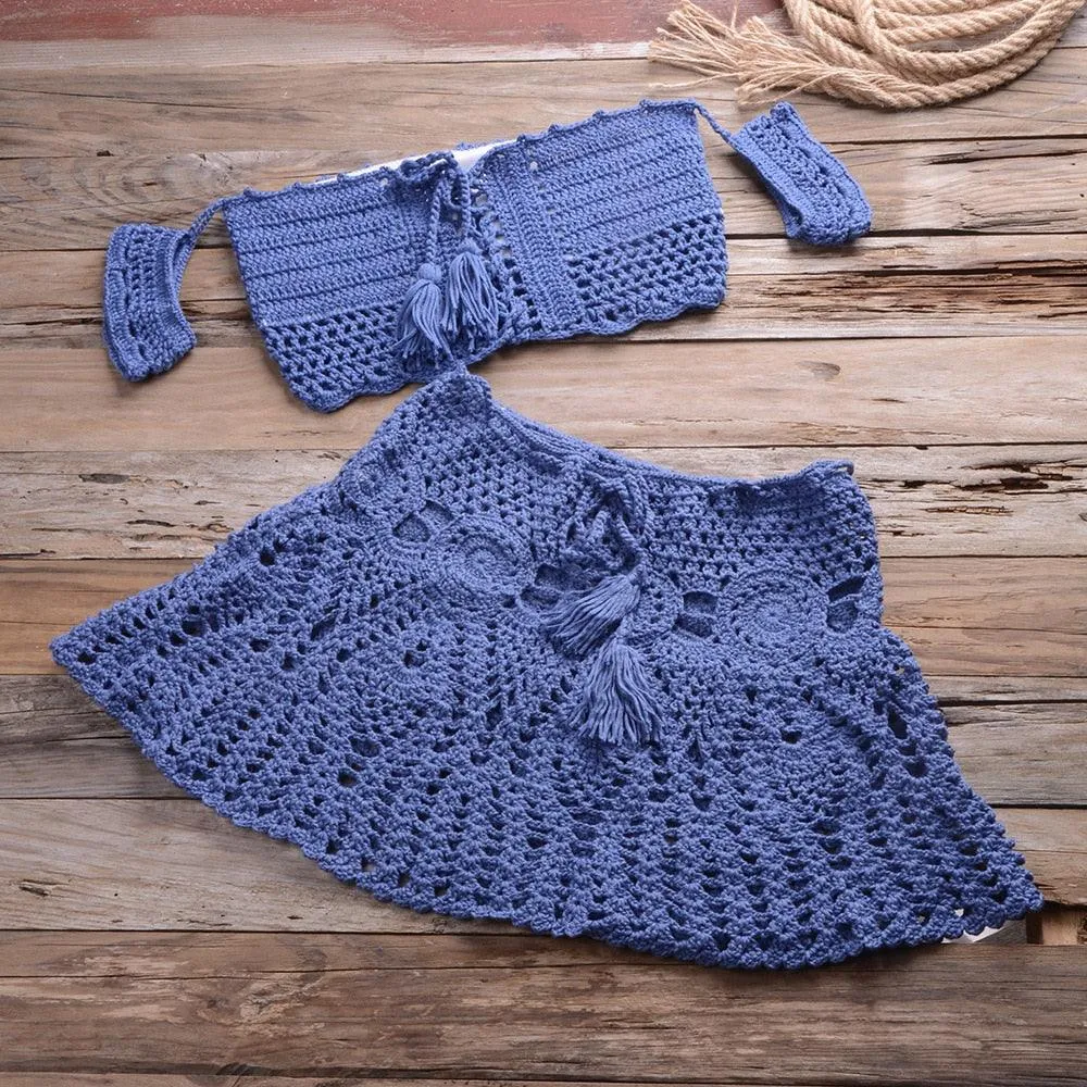 Off Shoulder Crop Top Hollow Out Swimsuit