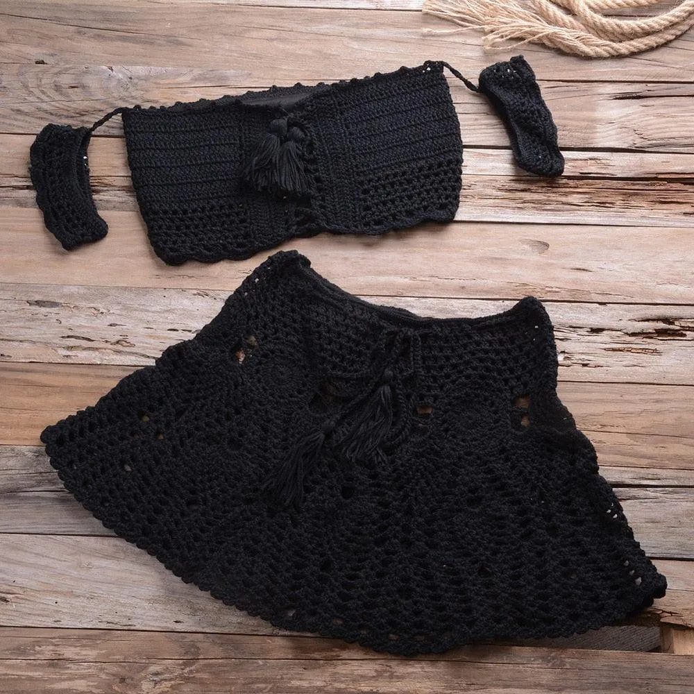 Off Shoulder Crop Top Hollow Out Swimsuit