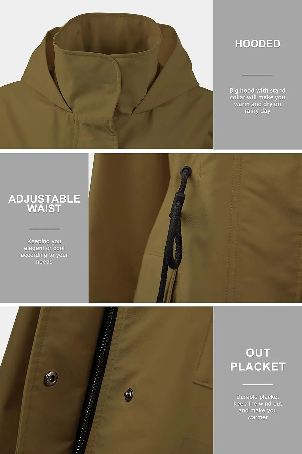 Orolay Women's Short Windproof Trench Coat Outdoor Lightweight Hooded Coat