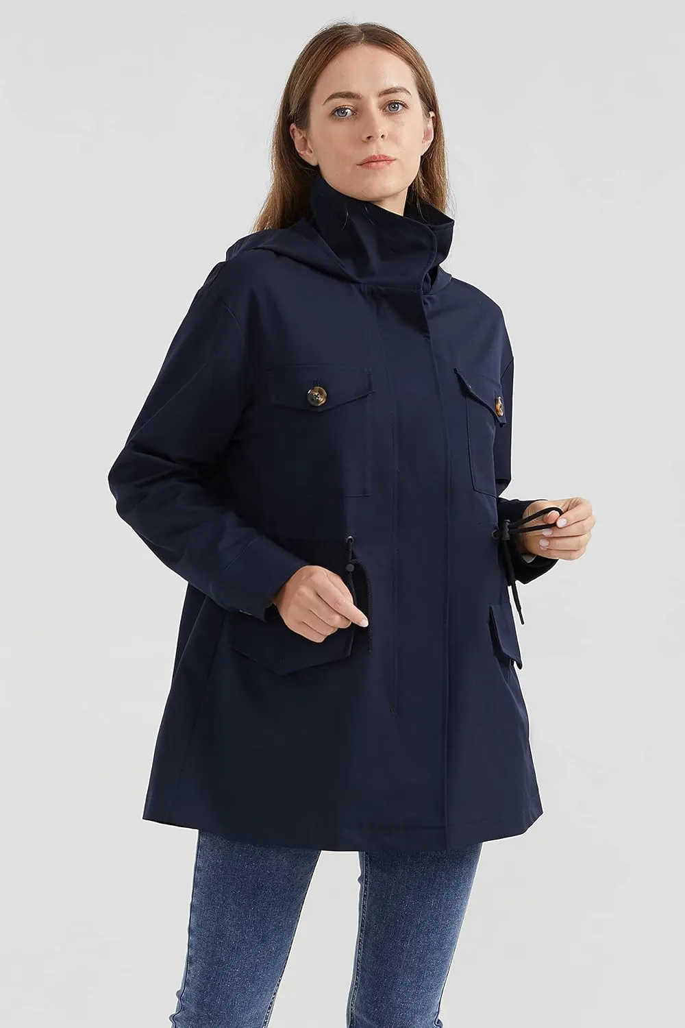 Orolay Women's Short Windproof Trench Coat Outdoor Lightweight Hooded Coat