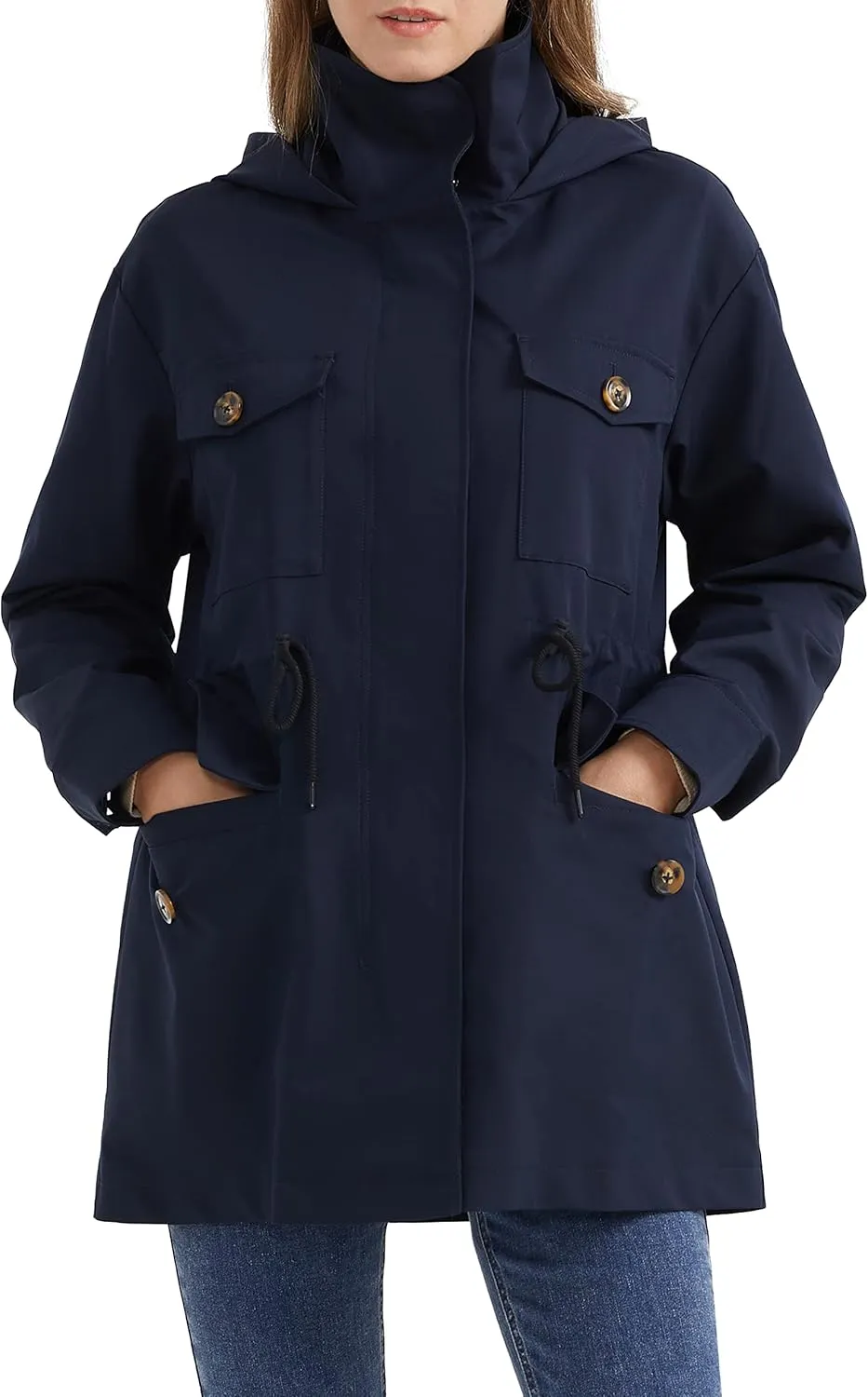 Orolay Women's Short Windproof Trench Coat Outdoor Lightweight Hooded Coat